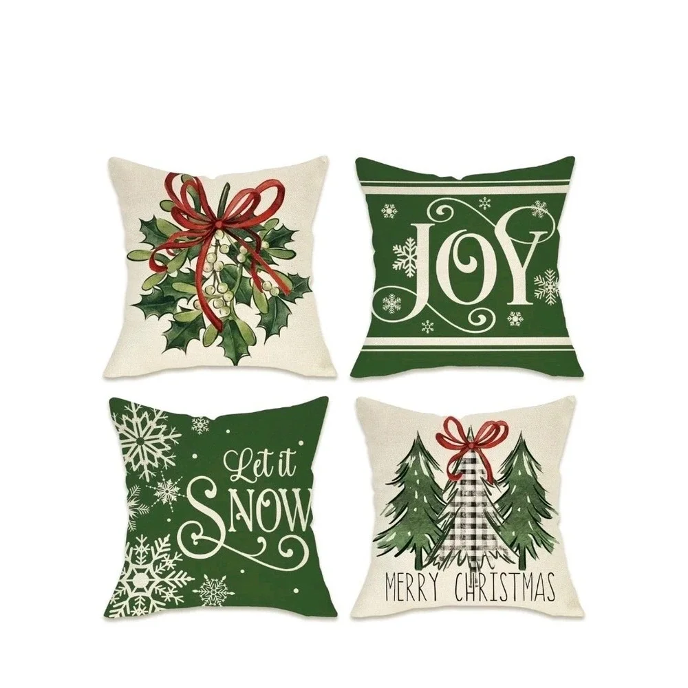 New Merry Christmas Tree Decorative Throw Pillow Covers 18x18 Set of 4